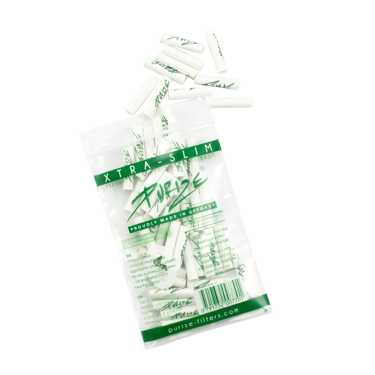 PURIZE® XTRA Slim Size Aktivkohlefilter 6mm grün green im 250 er Pack 