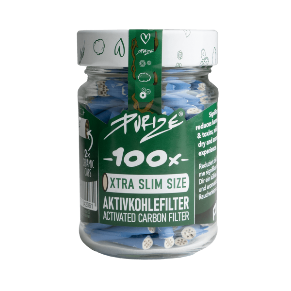 Purize Aktivkohlefilter im Glas | Extra Slim | 100 Stk. | Blau